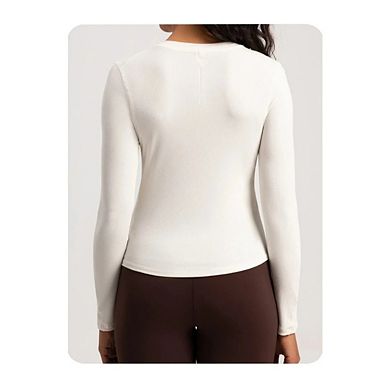 Women's V-neck Button Down Knit Shirt, Long Sleeve Slim Fit Basic Top