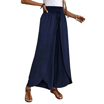 Women Linen Pants Palazzo High Waist Cotton Linen Blend Loose Fit Flowy Travel Summer Lounge Pants