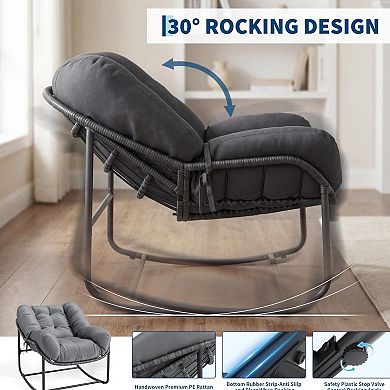 Outdoor Papasan Rocking Chair, Oversized Egg-Shaped Papasan Rocker with Cushion