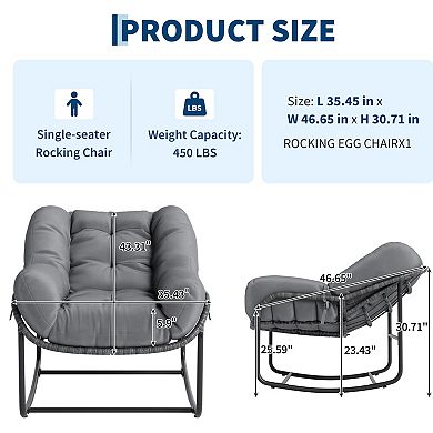 Outdoor Papasan Rocking Chair, Oversized Egg-Shaped Papasan Rocker with Cushion