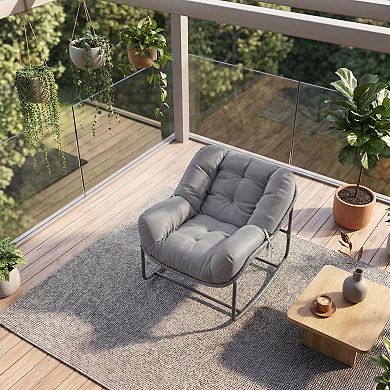 Outdoor Papasan Rocking Chair, Oversized Egg-Shaped Papasan Rocker with Cushion