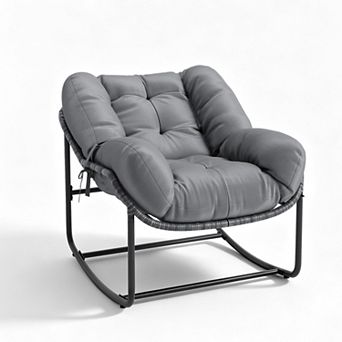 Outdoor Papasan Rocking Chair, Oversized Egg-Shaped Papasan Rocker with Cushion