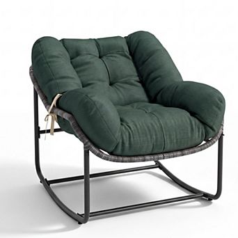 Outdoor Papasan Rocking Chair, Oversized Egg-Shaped Papasan Rocker with Cushion