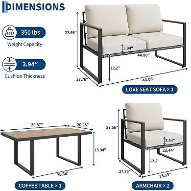 Modern Outdoor Patio Sofa Set, 4-Piece Metal Frame Conversation Furniture