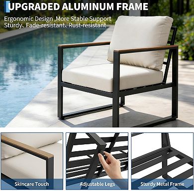 Modern Outdoor Patio Sofa Set, 4-Piece Metal Frame Conversation Furniture