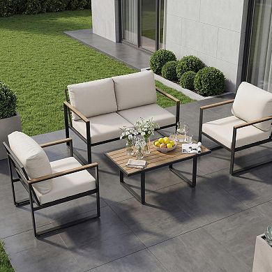 Modern Outdoor Patio Sofa Set, 4-Piece Metal Frame Conversation Furniture