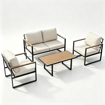 Modern Outdoor Patio Sofa Set, 4 pc Metal Frame Conversation Furniture