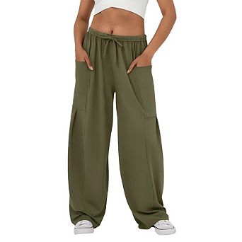 Flowy Wide Leg Pants for Women Drawstring Palazzo Harem Pants Casual Beach Vacation Trousers