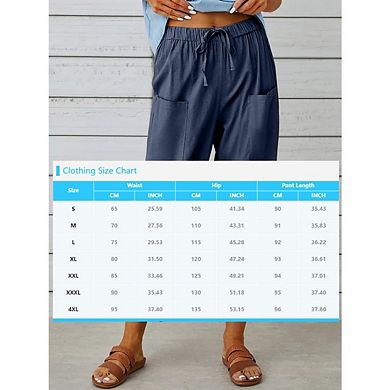 High Waist Cotton Linen Pants Drawstring Cinch Bottom with Button Loose Casual Trouser with Pockets