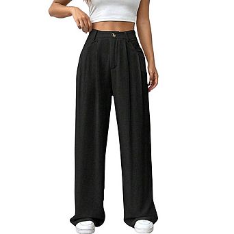 Women's High Waist Wide Leg Pants Pleated Front Casual Loose Fit Summer Palazzo Pants with Pockets