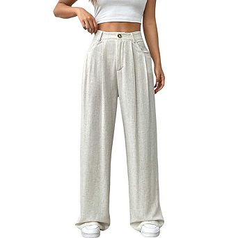 Women's High Waist Wide Leg Pants Pleated Front Casual Loose Fit Summer Palazzo Pants with Pockets