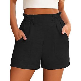 Women's Casual Stretch Solid Color Shorts High Waisted Elastic Straight Leg Shorts
