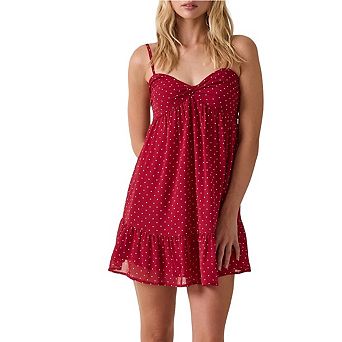Women's Polka Dot Babydoll Mini Dress Spaghetti Strap Twist Front Ruffle Hem Sundress