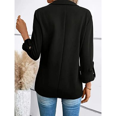Women's Open Front Roll-Up Sleeve Casual Blazer Jacket