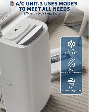 14,000 BTU Portable Air Conditioner, Cools Up to 750 Sq. Ft, Sleep Mode, Remote, Timer