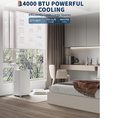 14,000 BTU Portable Air Conditioner, Cools Up to 750 Sq. Ft, Sleep Mode, Remote, Timer