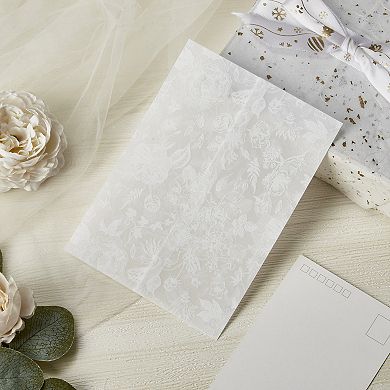 Translucent Vellum Jackets for 5x7 Invitations, Graceful Pre-Folded Floral Design Wraps, 100 Pack