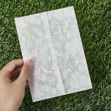 Translucent Vellum Jackets for 5x7 Invitations, Graceful Pre-Folded Floral Design Wraps, 100 Pack