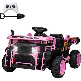 24V 2-Seater Kids Ride On Dump Truck, Remote Control Electric Truck with Dump Bed LED Light Music