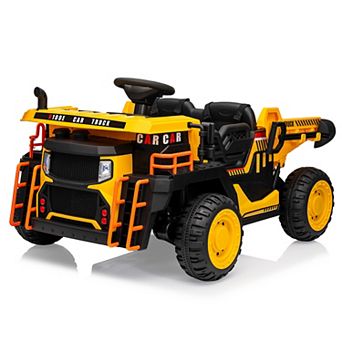 24V 2-Seater Kids Ride On Dump Truck, Remote Control Electric Truck with Dump Bed LED Light Music