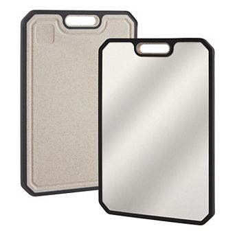 2 Pack Stainless Steel Cutting Boards, Reversible Chopping Board with Juice Canal and Handle, 15x10