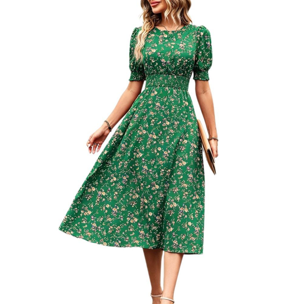 Женские платья Floral Puff Sleeves Smocked Dress Elegant Causal Midi Dresses