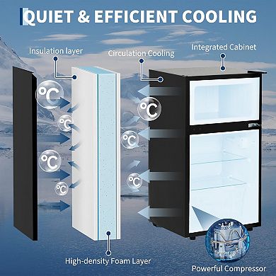 1.7 Cu.Ft Compact Mini Fridge with Freezer, Adjustable Thermo Removable Glass Shelves for Apartment