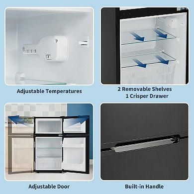 1.7 Cu.Ft Compact Mini Fridge with Freezer, Adjustable Thermo Removable Glass Shelves for Apartment