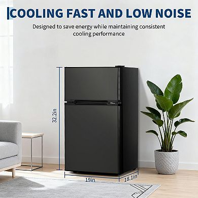 1.7 Cu.Ft Compact Mini Fridge with Freezer, Adjustable Thermo Removable Glass Shelves for Apartment