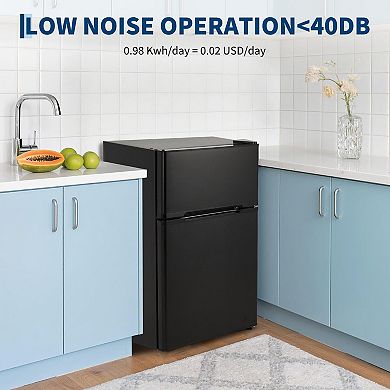 1.7 Cu.Ft Compact Mini Fridge with Freezer, Adjustable Thermo Removable Glass Shelves for Apartment