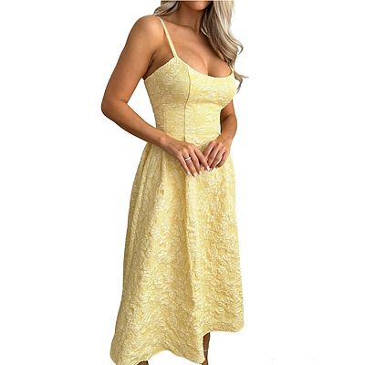 spaghetti strap a line midi dress Maxi A-Line Dress - Spaghetti Strap Metallic Woven