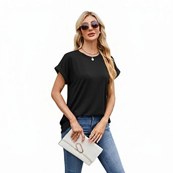 Women's Rolled Cuff Short Sleeve Casual T-Shirt