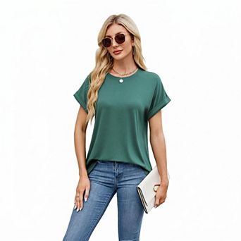Women's Rolled Cuff Short Sleeve Casual T-Shirt