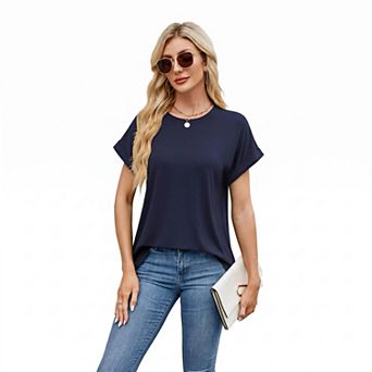Women's Rolled Cuff Short Sleeve Casual T-Shirt