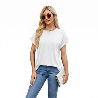 Women's Rolled Cuff Short Sleeve Casual T-Shirt