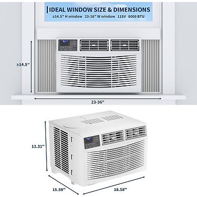 8000 BTU Window Air Conditioner with Remote Control, Cools up to 350 Sq. Ft