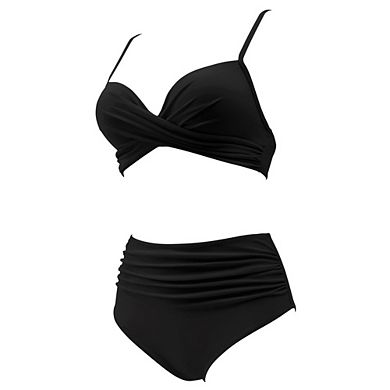 Women's High Waisted Bikini Set Twist Front Push Up Ruched Two Piece Swimsuit