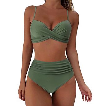Women's High Waisted Bikini Set Twist Front Push Up Ruched Two Piece Swimsuit