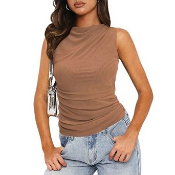 Women's Y2K Sleeveless Vest Casual Mock Neck Slim Blouse
