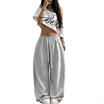 Women's High Waisted Baggy Wide Leg Sweatpants Casual Loose Fit Elastic Waist Drawstring Trousers