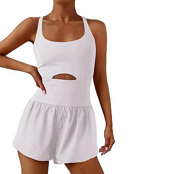 Womens Running Workout Rompers One Piece Exercise Athletic Outfits Gym Yoga Jumpsuit With Pockets