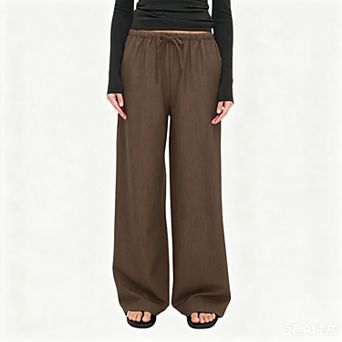 Women's Drawstring Waist Straight Wide Leg Casual Pants Summer Fall Loose Fit Long Trousers