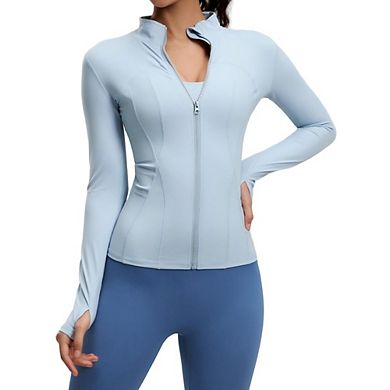 Women's Workout Jacket Lightweight Zip Up Yoga Jacket Cropped Athletic Slim Fit Tops
