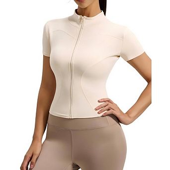 Women's Short Sleeve Sports Jacket Lightweight Zippered Yoga Jacket Slim-Fit Active Top
