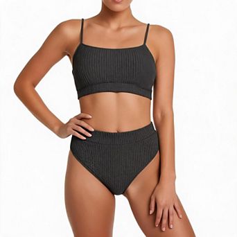 Ribbed Bikini Set for Women High Waisted Swimsuit Holiday Beachwear Two Piece Bathing Suit