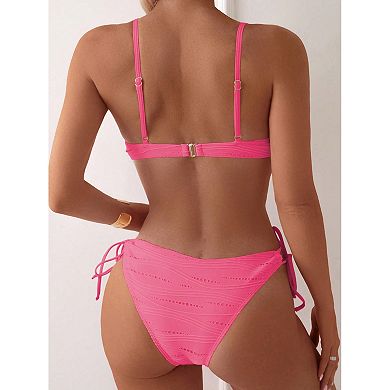 Womens Tie-Front Bikini Set Adjustable Spaghetti Straps Side Tie Bathing Suit Two Piece Swimsuit