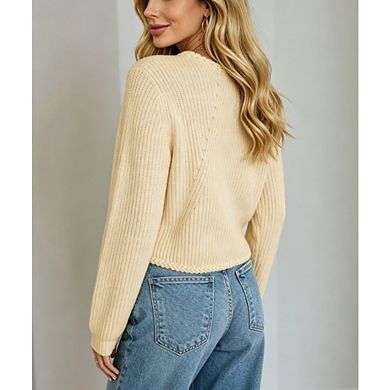 Women's Ribbed Knit Button Cardigan Casual Elegant Long Sleeve Cropped Sweater