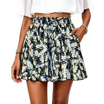 Women's High Waist Boho Skort Flowy Casual A-Line Shorts with Drawstring