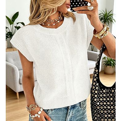 Women's Crew Neck Sleeveless Knit Sweater Vest Casual Pullover Sweater