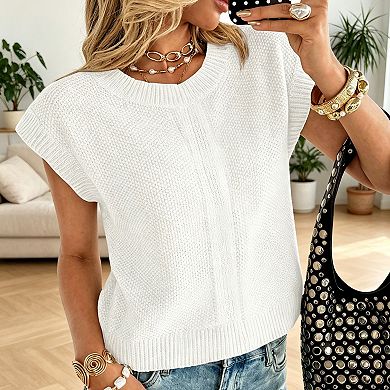 Women's Crew Neck Sleeveless Knit Sweater Vest Casual Pullover Sweater